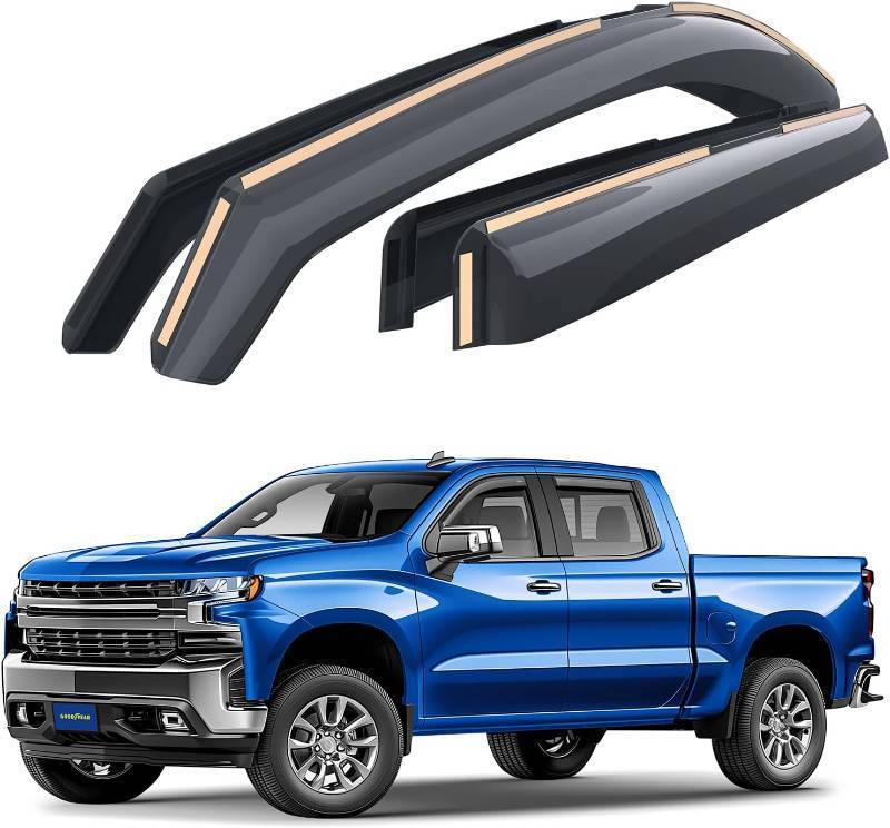 lot 330920 image: Goodyear Shatterproof in-Channel Window Deflectors for Chevrolet (Chevy) SilveradoGMC Sierra 1500 2019-2026 Crew Cab,Rain Guards,Window Visors,Vent Deflector, Truck Accessories,4pcs- GY003415LP