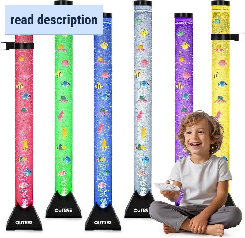 lot 370992 image: OUTREE 4FT Sensory Bubble Tube Lamp, Remote Control Aquarium Bubble Fish Lamp with 20 Color Changing Effects, Bubble Tubes Sensory Room, Night Light, Sensory Light for Kids with ADHD and Autism