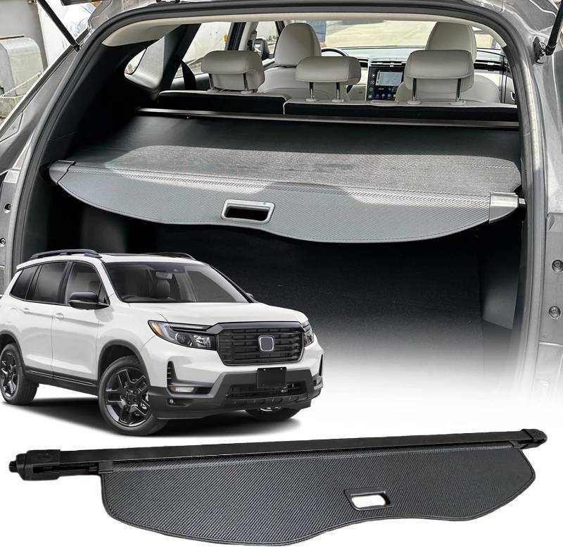 lot 431083 image: Cargo Cover Compatible with Honda Passport 2025 Accessories 2024 2023 2022-2019,Carbon Fiber Texture Retractable Trunk Cover Organizer Security Shielding Shade Tonneau Cover