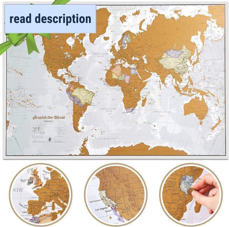 lot 121193 image: Scratch The World Travel Map - Scratch Off World Map Poster - X-Large 23 x 33 - Maps International - 50 Years of Map Making - Cartographic Detail Featuring Country & State Borders