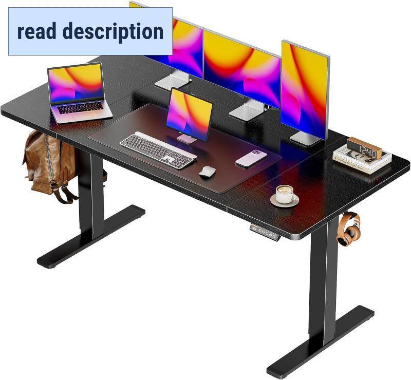 lot 121197 image: Retails for $150 Huuger Electric Standing Desk Frame, Height Adjustable Computer Desk, Stand up Gaming Office Table Frame, 3 Preset Heights, for Home Office, Black (Frame ONLY)