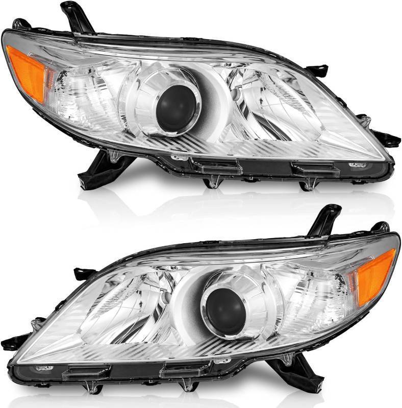 lot 221246 image: Retails for $143 WEELMOTO Headlights Assembly Compatible with 2011-2020 Toyota Sienna Headlamp Replacement Chrome Housing Amber Reflector Driver & Passenger Side