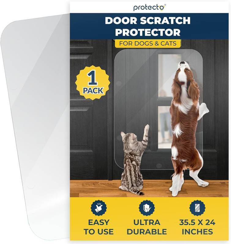 lot 221270 image: PROTECTO Heavy Duty Door Protector from Dog Scratching, 35 x 24 Clear Door Scratch Protector, Easy & Quick to Install on Window, Wall, Screen & Sliding Doors  Cat Scratch Guard for Indoors Outdoors