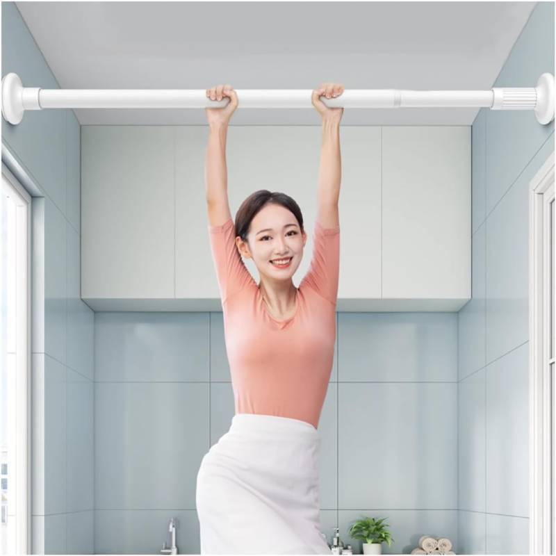 lot 321079 image: Adjustable Closet Hanging Rod, Closet Pole for Hanging Clothes for Bathroom Curtain Fitting Room Balconies, Wardrobe Bar Holder (Color  White, Size  1.9-2.6m6.2-8.5ft)