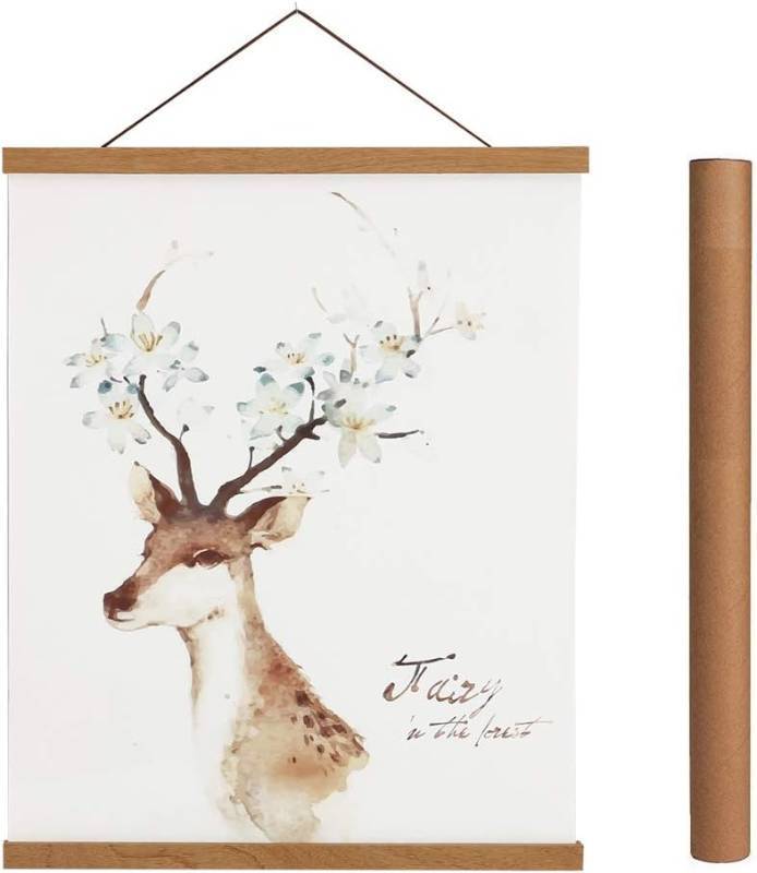 lot 321102 image: Artmag Magnetic Poster Hanger Frame, 33x24 33x23 33x47 Light Wood Wooden Magnet Canvas Artwork Print Poster Hangers Frames Hanging Kit (Teak Wood, 33)