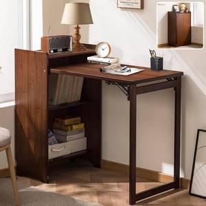 lot 111399 image: Retails for $140 Bamboo Folding Desk with Storage, Space-Saving Foldable Computer Desk for Small Spaces, Writing Study Table for Home Office, Bedroom, Dorm, Apartment,Dark Brown