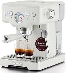lot 221243 image: Retails for $163 Neretva Espresso Machine, 15 Bar Espresso Coffee Machine with Visible Pressure Guage Professional Espresso Maker with Milk Frother & Stainless Steel for Home Barista Latte and Cappuccino Maker - White