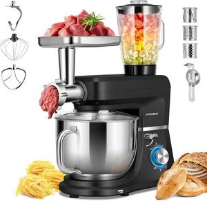 lot 421197 image: Retails for $190 VIVOHOME 6-in-1 Stand Mixer, 8.5 Quart Electric Tilt-Head Kitchen Mixer with Bowl, Multifunctional Food Mixer for Cake, Bread, and Dough, with Meat Grinder, Blender, Pasta Maker Attachments, Black