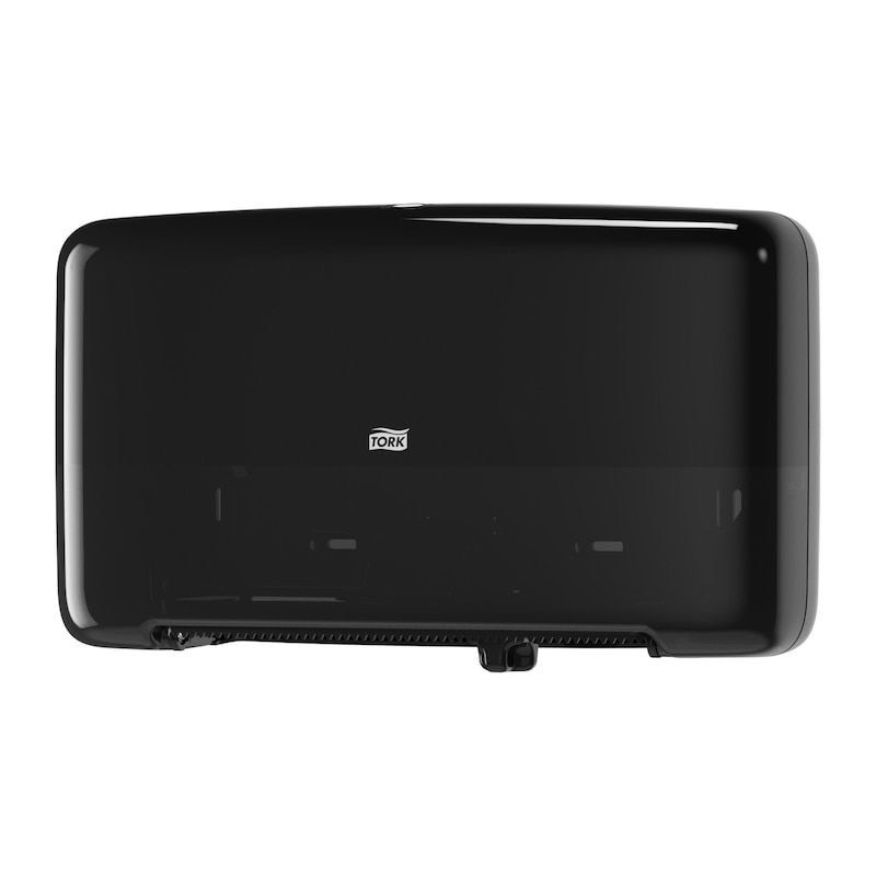 lot 3567025 image: Tork Twin Mini Jumbo Toilet Paper Roll Dispenser Black T2