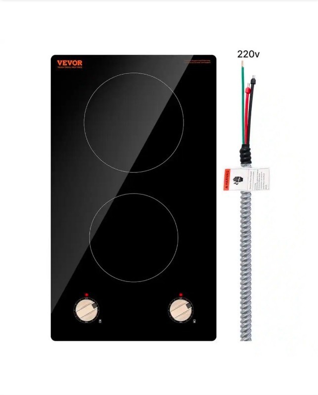 lot 4421058 image: VEVOR12 in. Induction Cooktop 3,500 W Electric Countertop Burner 2 Burner Knob Control Stove Built-In Induction, Black - Retail $138