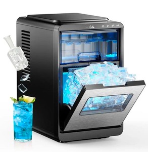 lot 4649014 image: EUHOMY9.4 in. 30 lb. Crescent Ice Portable Countertop Ice Maker in Silver with 3-Ice Sizes, Clean Cycle, Ice Scoop - Retail $249
