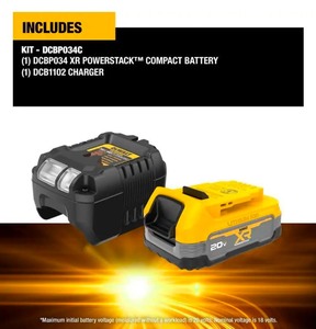 lot 4649023 image: DEWALT20V MAX XR POWERSTACK Lithium-Ion Battery Starter Kit with 1.7Ah Battery and Charger - Retail $149