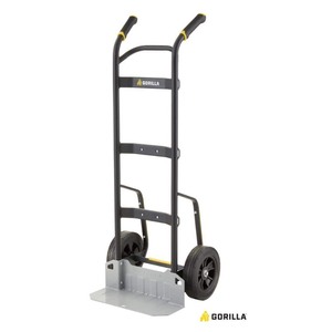 lot 4649045 image: GORILLA 1,000 lbs. Capacity Steel Hand Truck with Multi-Grip Power Handle, Wide Load Toe Plate Super Duty Axle, Flat Free Tires - Retail $149