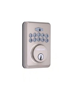 lot 4649077 image: DefiantRadius Satin Nickel Single Cylinder Keypad Deadbolt Lock - Retail $35