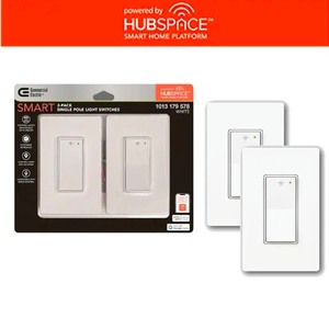 lot 4649093 image: Commercial Electric15 Amp Single-Pole White Smart Rocker Light Switch with Wi-Fi and Bluetooth Technology Powered by Hubspace (2-Pack) - Retail $19