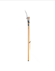 lot 4649108 image: FiskarsPowerLever 1-18 in. Cut Capacity Steel Saw Blade 15 in. Fiberglass Pole 14 ft. Tree Pruner - Retail $59