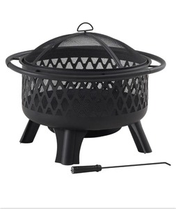 lot 4649046 image: Hampton BayPiedmont 29.6 in. W Black Steel Wood Outdoor Fire Pit with Screen and Poker Included - Retail $169