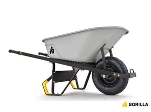 lot 4649105 image: Gorilla6 cu. ft. PRO Heavy-Duty Steel Tub Wheelbarrow, Steel Braces and Handles, Easy PivotDump Design, 16 in. Pneumatic Wheel - Retail $169 (see description)