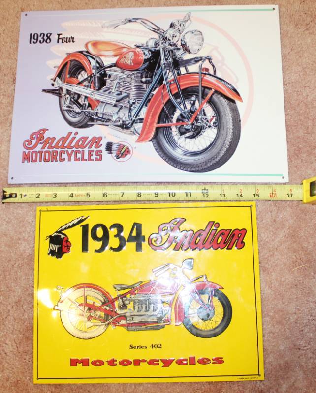 lot 1625 image: Vintage Indian Motorcycle Metal Signs