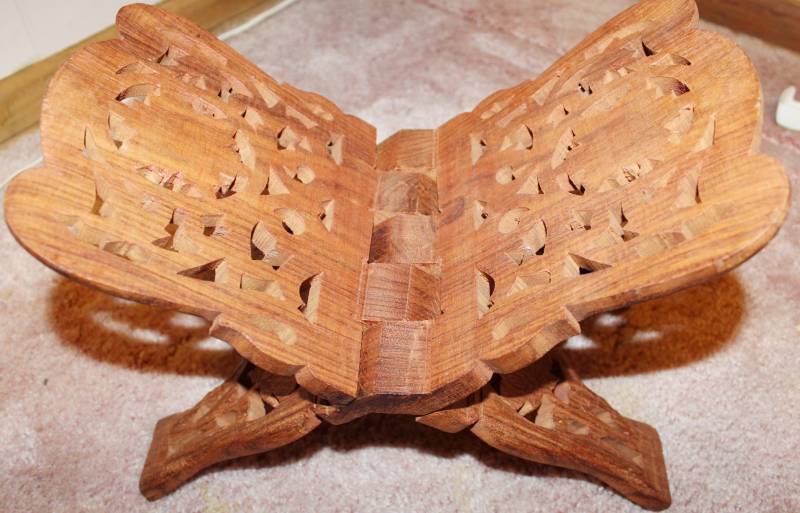 lot 1626 image: Small Folding Wood Rack - Carved out of 1 Piece of Wood