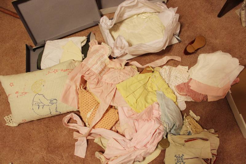 lot 1629 image: Box of Old Baby Clothes and Shoes