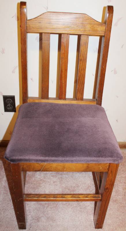 lot 1641 image: Wooden Purple Cushioned Chair - Unique Fabric
