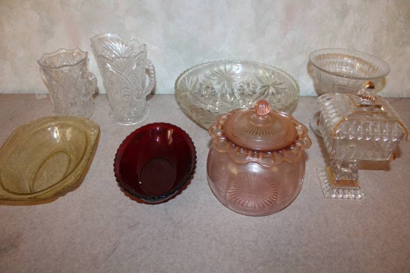 lot 5285 image: Assorted Glassware - Some Pink, Amber, Red and Clear - see pics
