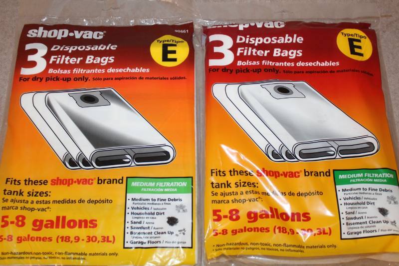 lot 5287 image: Lot of 6 - Shop Vac Bags - TYPE E - NEW 5 to 8 gallon - Handy