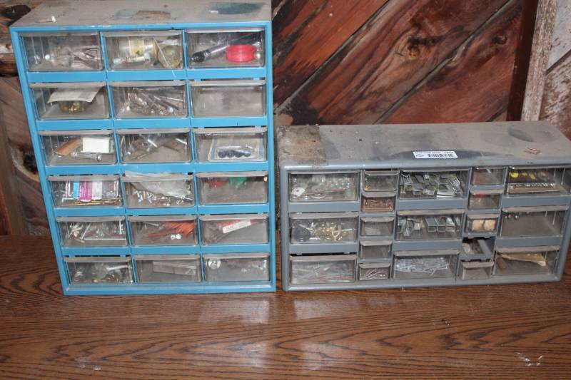 lot 1755 image: Lot of 2 Small Parts Cabinets and Contents - see pics