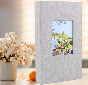 lot 885 image: Fabric Photo Album 4x6 300 Pockets,Large Capacity Photo Book Slip-in Picture Albums,Fabric Linen Cover Picture Books,Grey,1Pack - Retail $15