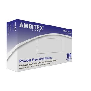 lot 3151 image: Ambitex V5201 Series Latex Free Clear Vinyl Gloves Small 100Box (VSM5201) - Retail $10