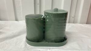 lot 7203 image: Sage Green Plastic Storage Containers Set