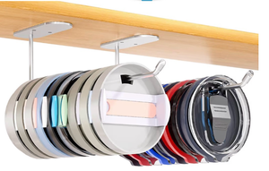 lot 7265 image: Space Saving Cup Lid Organizer - 7.9 for YetiStanleySimple Modern Tumbler Lids, Self-Adhesive or Drillable Hook for Kitchen Storage