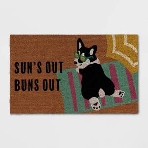 lot 7269 image: 16x26 Corgi Dog Doormat - Sun Squad�� Outdoor Welcome Mat, Multicolor, Coir, Medium Pile, Summer Design
