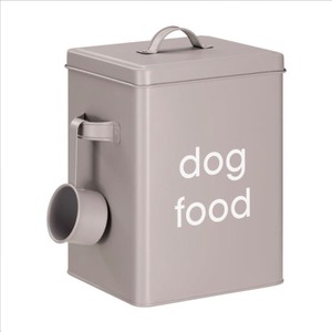 lot 4651007 image: Navaris Dog Food Storage - Metal Container Bin for Pet Food with Portion Scoop for Storing Dry Food Biscuit Treats - Vintage Design Dog Food Bin - Retail $32