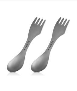 lot 4651048 image: Navaris Titanium Spork Camping Utensil - 3-in-1 Fork, Spoon, Knife Cutlery Combo - Lightweight Metal Silverware for Backpacking, Hiking, Outdoors - Retail $14