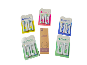 lot 4651064 image: Replacement Electric Toothbrush Heads Compatible with Oral-B, 20 Pack Replacement Head  2 Tongue Scrapers to Eliminate Bad Breath, 4 Types of Brush Heads - Retail $14