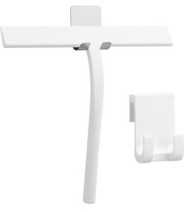 lot 4651072 image: Kincmax All-Purpose Shower Squeegee - Stainless Steel Silicone Bath Squeegee - Window Shower Door Squeegee for Shower Glass Doors with Hook - Bathroom Shower Kitchen - Medium White - Retail $19