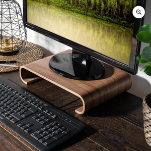 lot 4651170 image: Navaris Wood Monitor Stand Riser - Computer Desk Organizer Desktop Dock Wooden Mount Display for PC TV Screen Notebook Laptop - Walnut - Retail $72