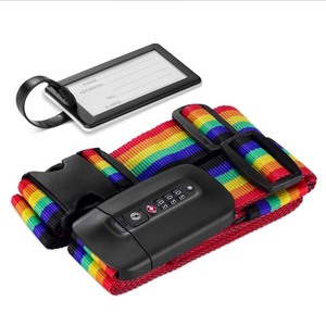 lot 4651190 image: Navaris TSA Luggage Strap - Secure Adjustable Strap for Suitcases with Combination Lock - Lockable Cross Case Travel Belt for Luggage with ID Tag - Retail $7
