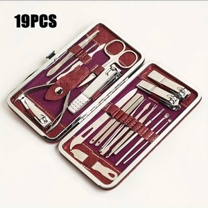 lot 4651200 image: Suizaomo Nail Clippers Set for Men and Womens Gift Manicure Set 19 Pieces Stainless Steel Manicure Kit,Nail Care Tools with Luxurious Travel Case - Retail $11