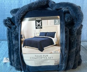 lot 2018 image: Members Mark Faux Fur Comforter Set. Size King. Color Navy.