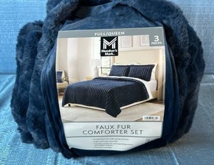 lot 2021 image: Members Mark Faux Fur Comforter Set. Size FullQueen. Color Navy.