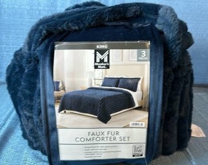lot 2025 image: Members Mark Faux Fur Comforter Set. Size King. Color Navy.