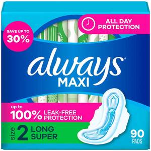 lot 6017 image: Always Maxi Daytime Pads with Wings  Size 2  Long  Unscented  90 Ct