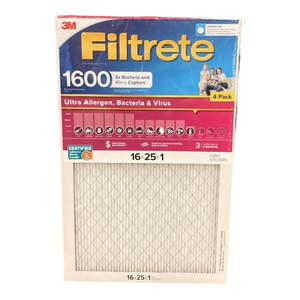 lot 6028 image: Filtrete Ultra Allergen 2X Bacteria & Virus Furnace Filters  1600 MPR  25x16x1  4 Pack