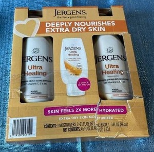 lot 6044 image: Jergens Ultra Healing Extra Dry Skin Moisturizers (2 - 21 fl. oz. & 1 - 3 oz.)