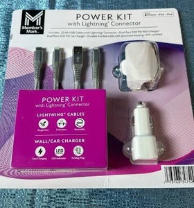 lot 6048 image: Members Mark Lightning USB Power Kit Car & Wall Charger & 2 Lightning Cables