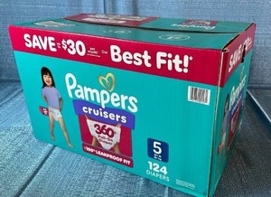 lot 6077 image: Pampers Cruisers Size 5 Diapers - 124 Count Box