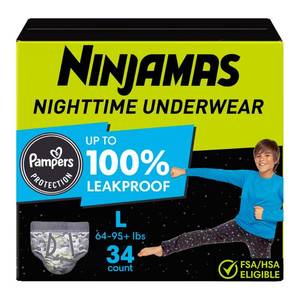 lot 6092 image: Pampers Ninjamas Nighttime Bedwetting Underwear Boy - Size LXL - 34ct